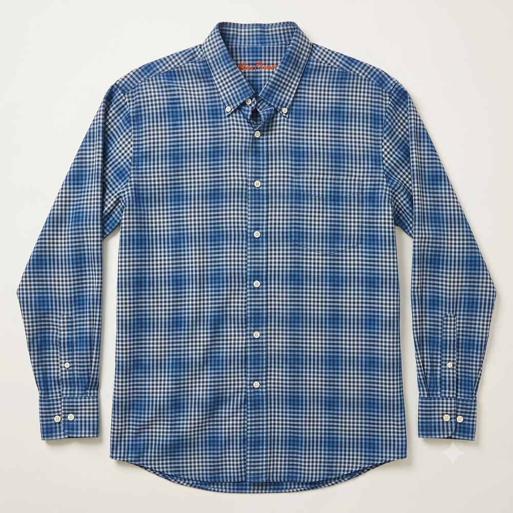 Alan Flusser Mens XL Preppy Coastal Old Money Gingham Check Button-Up Shirt‎